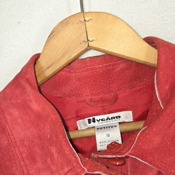 Vtg Nygard Collection Leather Shirt Jacket 16 Petite Womens Red Button Up - Picture 3 of 15